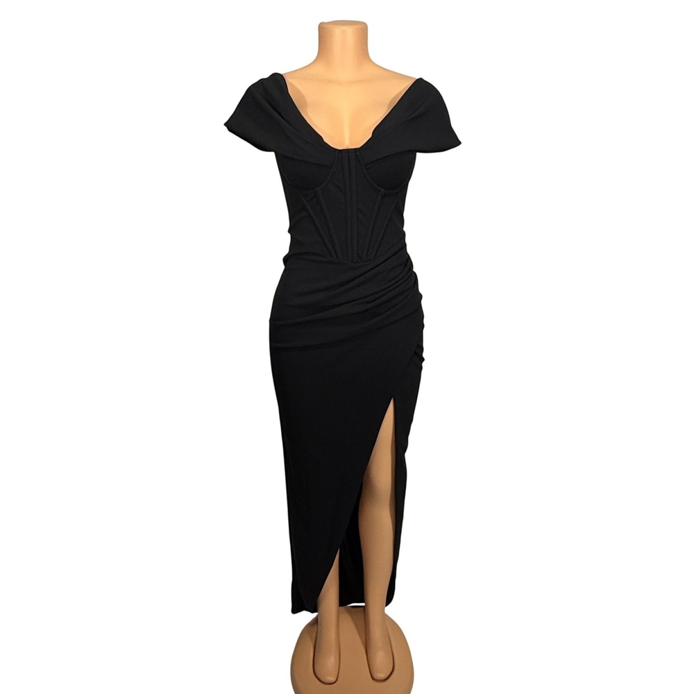 Windsor Black Maxi Dress Off Shoulder High‎ Slit Evening Gown Ruched Bodycon S
